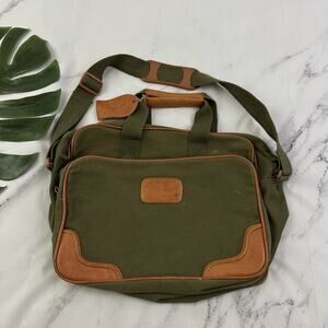 Pierre Cardin Vintage 80s Travel Bag Green Canvas Faux Leather Carry On Laptop